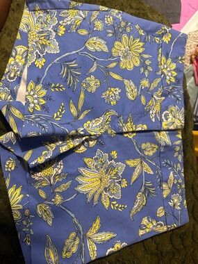 LOFT Blue Floral Print Skirt with Yellow Accents